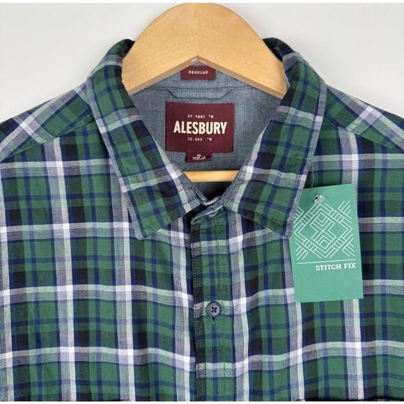 Alesbury Denail Doublecloth Mens XL Workshirt Green Blue Plaid Stitch Fix Pocket - Picture 2 of 8